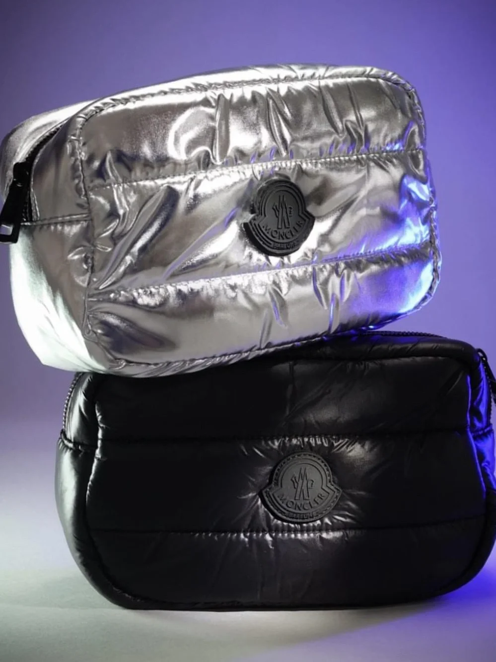 MONCLER PARFUMS SILVER GWP NOVELTY Puffer Quilted Pouch NEW UNISEX